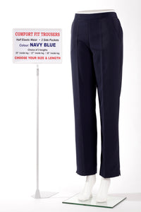 Ladies Comfort Fit Polyester Trousers - Navy Blue