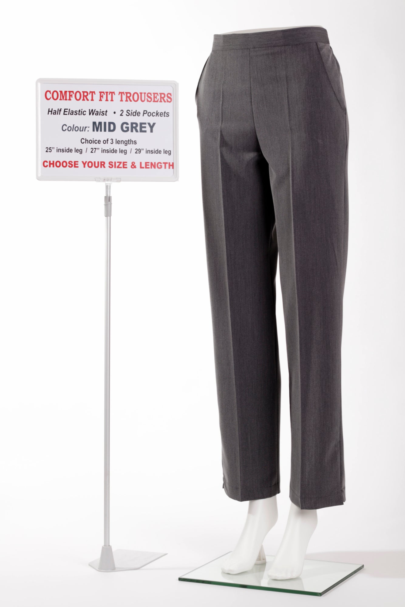 Ladies Comfort Fit Polyester Trousers - Mid Grey