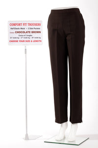 Ladies Comfort Fit Polyester Trousers - Chocolate Brown